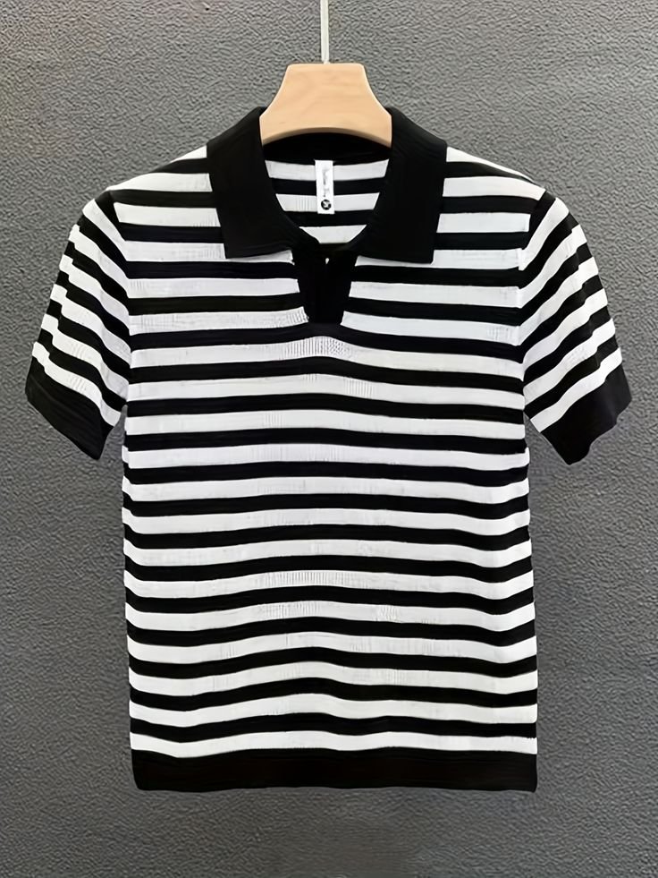 Classic Women's Striped Polo Top – Ribbed Short-Sleeve Collar Shirt