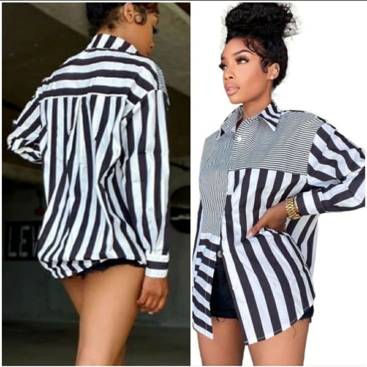 Women's Premium Oversized Striped Shirt – Casual & Corporate Button-Down Top