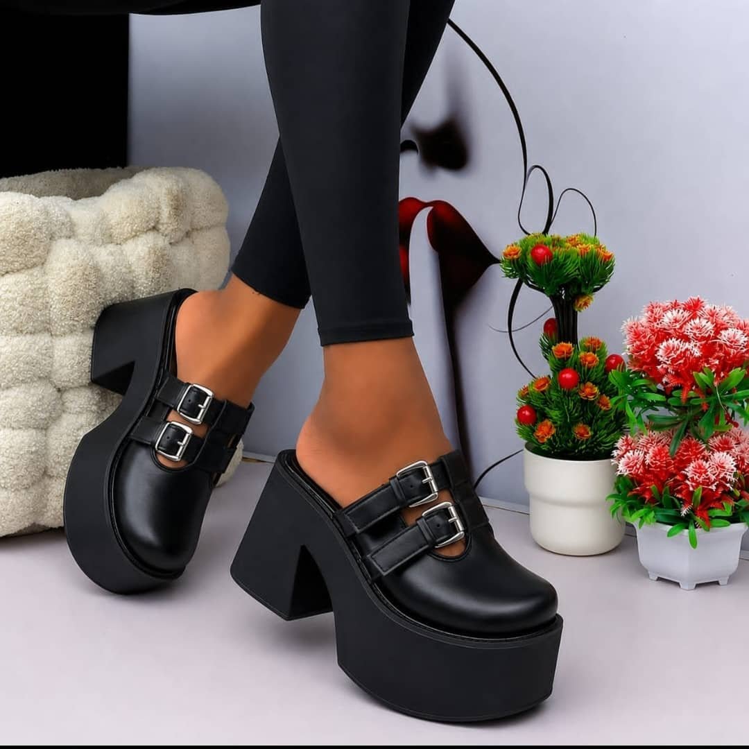 Trendy Women’s Chunky Platform Mules – Closed Toe Half Shoes